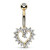 14K Solid Gold Hollow Heart CZ Belly Ring