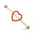 Industrial barbell CZ Paved Red Heart Gold ion Plated Surgical Steel 14G 38mm