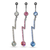 Belly Button Ring Surgical Steel with long Lightning design jewels 45mm long 14 Gauge