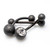 PVD Black Sand Finish Bezel CZ Belly Ring Tongue Ring