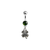 Lucky Four Leaf Clover with CZ Gem Dangle Navel Belly Ring Surgical Steel 14g