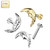 Threadless Labret/Flat Back Stud 14 Karat Solid gold With Face In Crescent Moon Top Can be use on Ear Nose Lip  and more