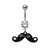 Mustache CZ Belly Button Ring