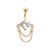 PVD Gold Dangle Chain Heart CZ Belly Rings