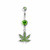 Green Pot Leaf CZ Dangle Belly Button Ring