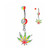 Marijuana Leaf Dangle CZ Belly Button Ring