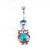 Owl Dangle Design with Turquoise and Aqua CZ Jewels Belly Button Ring 14ga