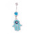 Hamsa Hand Dangle Design and Aqua CZ Jewels Belly Button Ring 14ga
