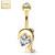 Belly Button Ring Dolphin With Heart CZ Prong Navel Ring 14 Karat Solid Yellow and White Gold - Sold Individually