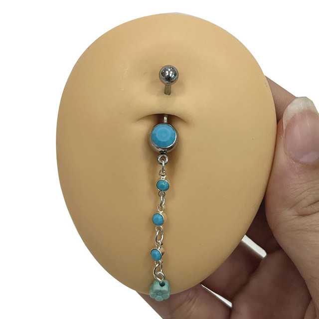 Turquoise Bead Dangle Belly Button Ring 14G