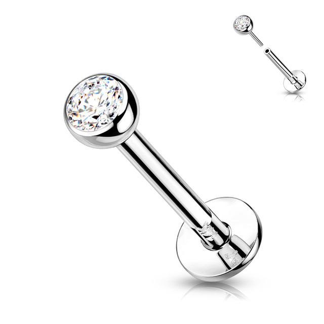 Labret Threadless Push-in Flat Back Studs With Bezel Set CZ Top for ...