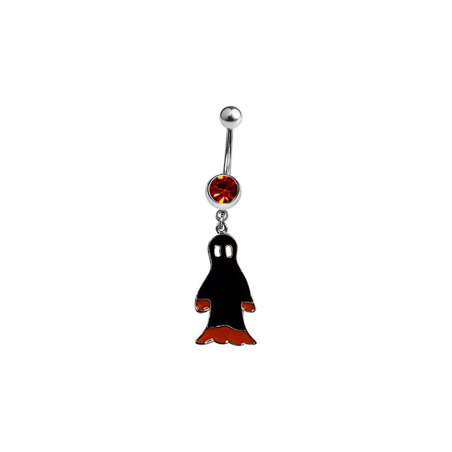 Belly Navel Dangle Enamel Halloween Ghost with Red CZ Surgical Steel 14g