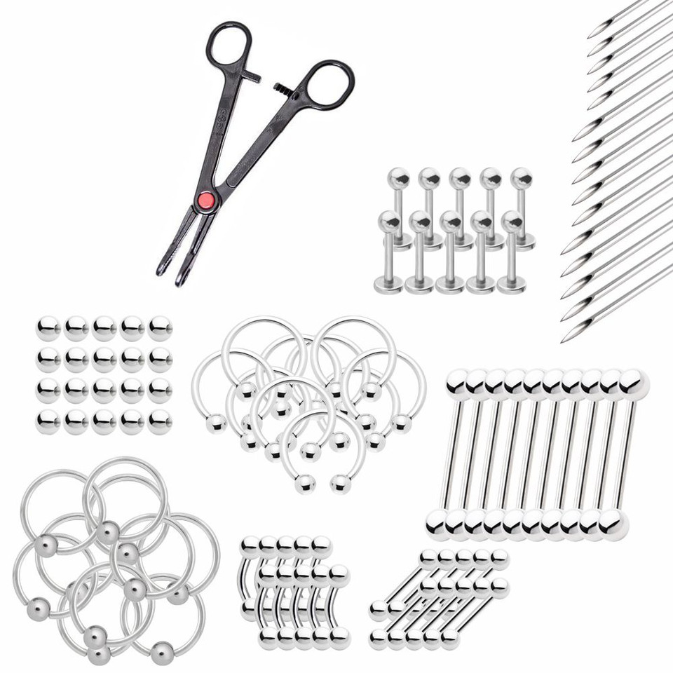 38Piece Professional Piercing Kit Lip, Nipple, Belly, Eyebrow