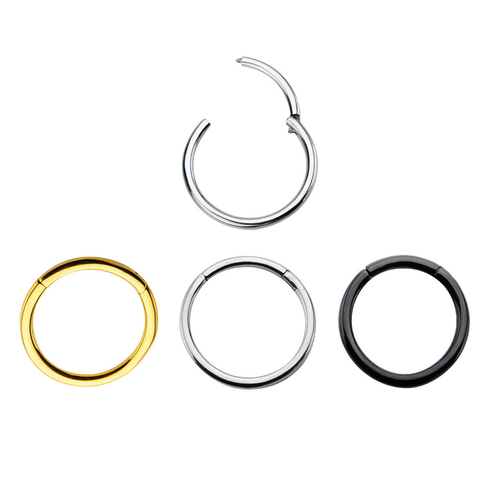 Steel Black Hinged Clicker Segment Septum Lip Nose Hoop Ring Helix