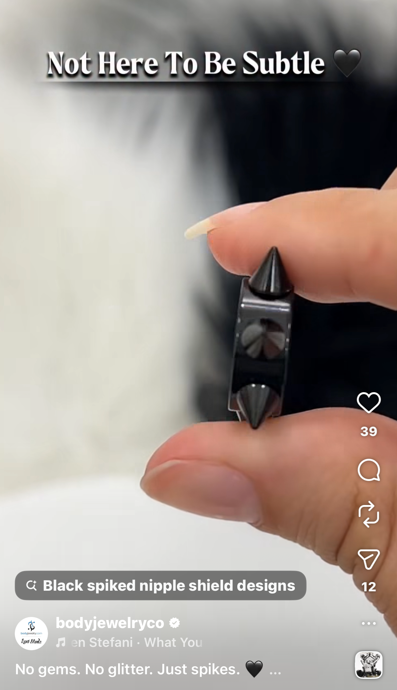 PVD Black Spike Cone Nipple Shield Ring 14G