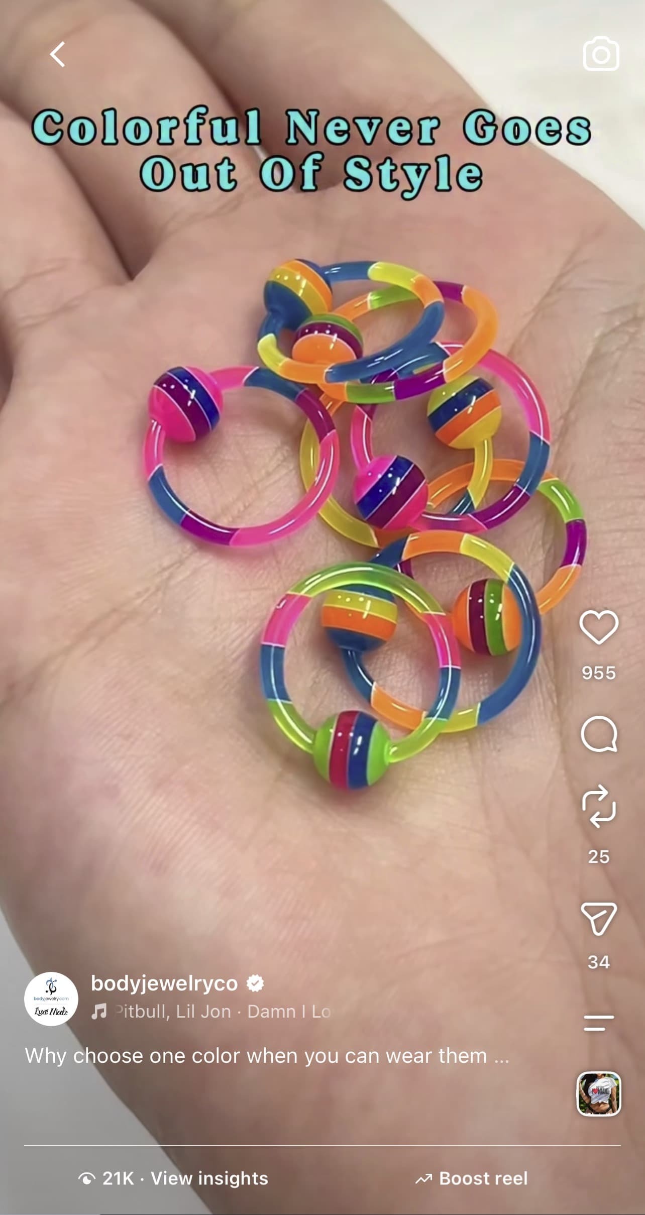 Stripe Captive Bead Ring 14G 12mm