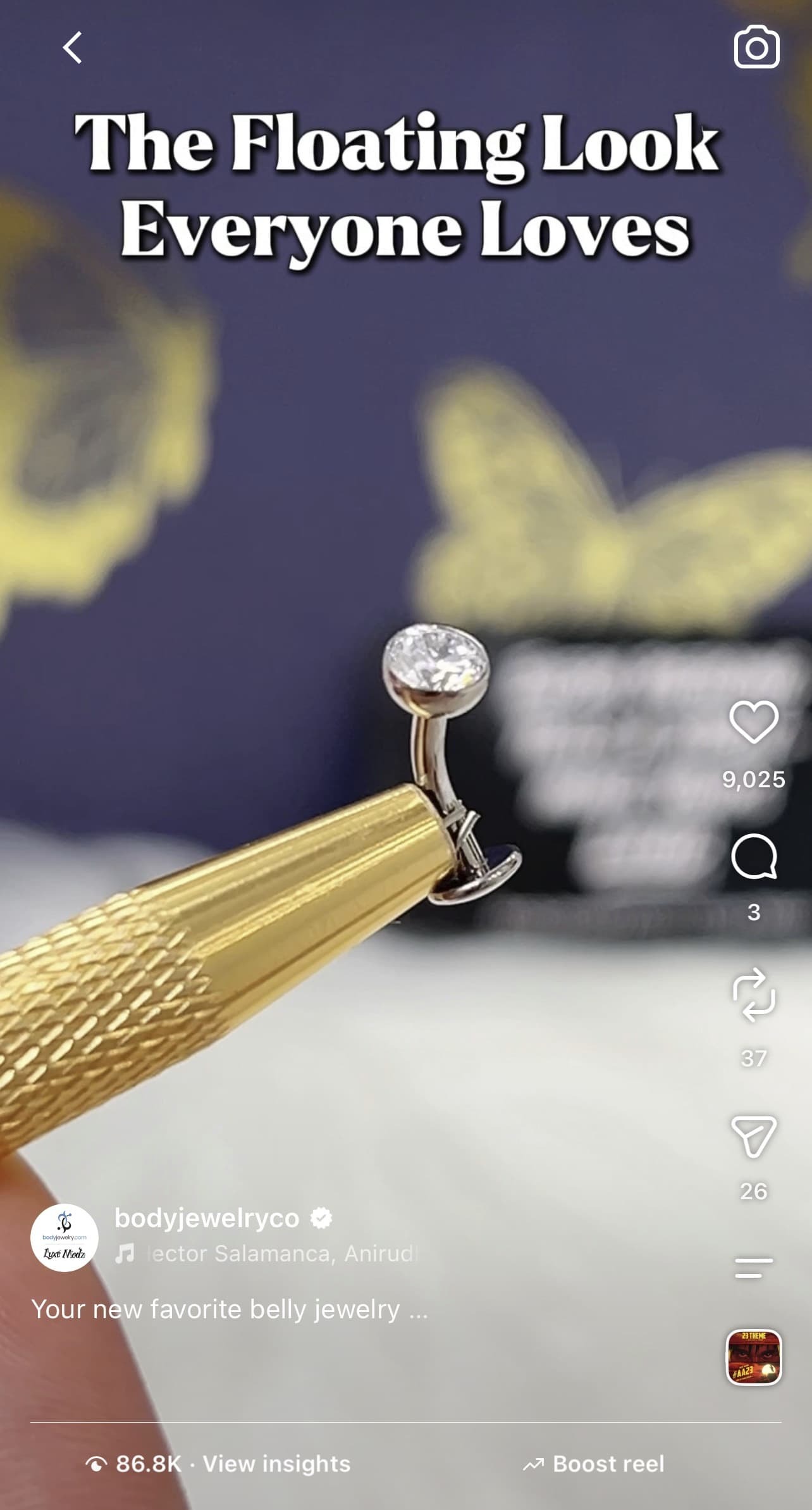 Titanium Convex Base CZ Floating Belly Button Ring 14G