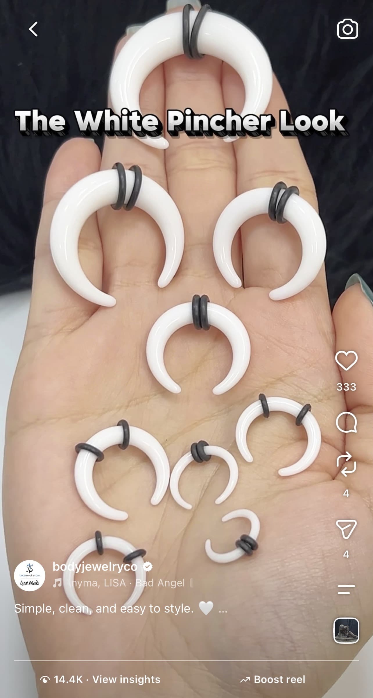 White Acrylic Buffalo Septum Pincher Crescent Tapers 2PCS