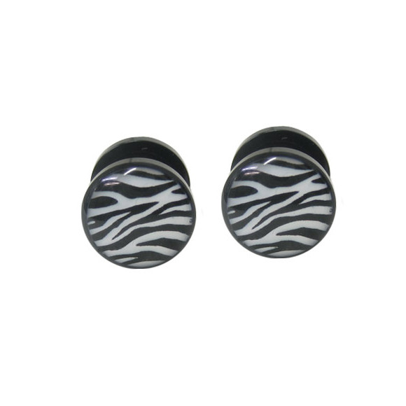 Pair of Zebra Stripes Acrylic Screw Fit Ear Plug