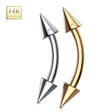 【EWE】14K Curved barbell 14K Gold Spike End Curved Barbell 16G
