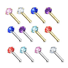 14k Solid Gold Nose Stud with Diamond CZ Small Micro Nose Bone Stud Fl –  Massete