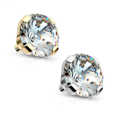 Round Prong Set Gem 14 Karat Solid Gold Dermal Top Internally