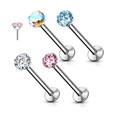 Prong Set CZ End Flatback Labret Studs