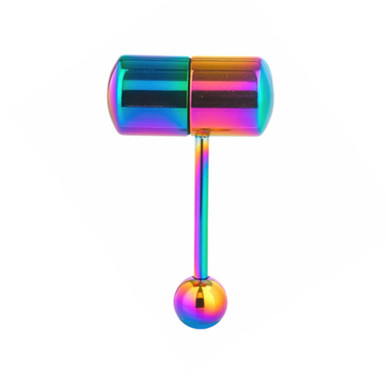 PVD Rainbow Vibrating Barbell Tongue Ring 14G 16mm
