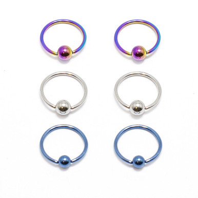 2pcs. 20g 18g 16g Black IP Fixed Ball Captive Bead Ring Nose Septum