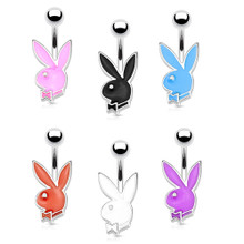 Playboy Belly Button Ring Dangle Barbell Paved Gems Star Bunny 14G Ste –  BodyJ4you