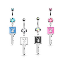 Playboy Belly Button Ring Dangle Barbell Paved Gems Star Bunny 14G Ste –  BodyJ4you