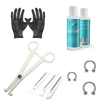 Liongothic Septum Piercing Kit - Horseshoe Circular, Needles, Forceps,  Gloves & pCare Pro Piercing Aftercare 4oz