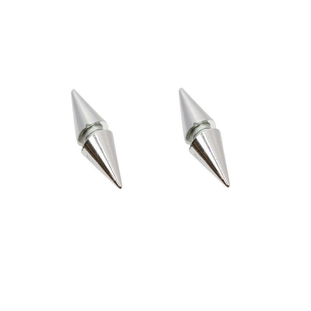 【here's】SPINAL DOUBLE PIERCE Pair of Silver Double Side Spike End Magnetic Earrings 9mm