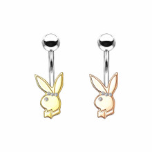 Playboy Belly Button Ring Dangle Barbell Paved Gems Star Bunny 14G Ste –  BodyJ4you