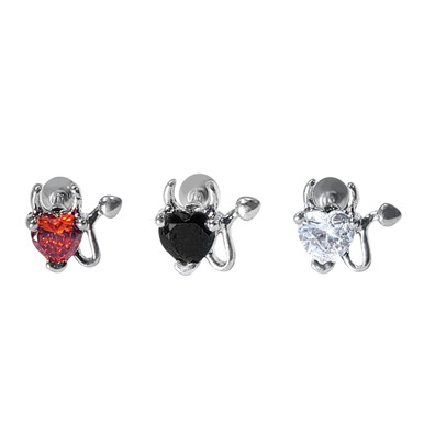 Ear Cartilage Heart CZ with Devil Horns Surgical Steel Earring 16g ...