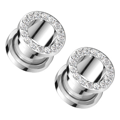 Ear Rim Rolled Titanium Rim CZ Screw Fit Tunnels Plugs Ear Gauges