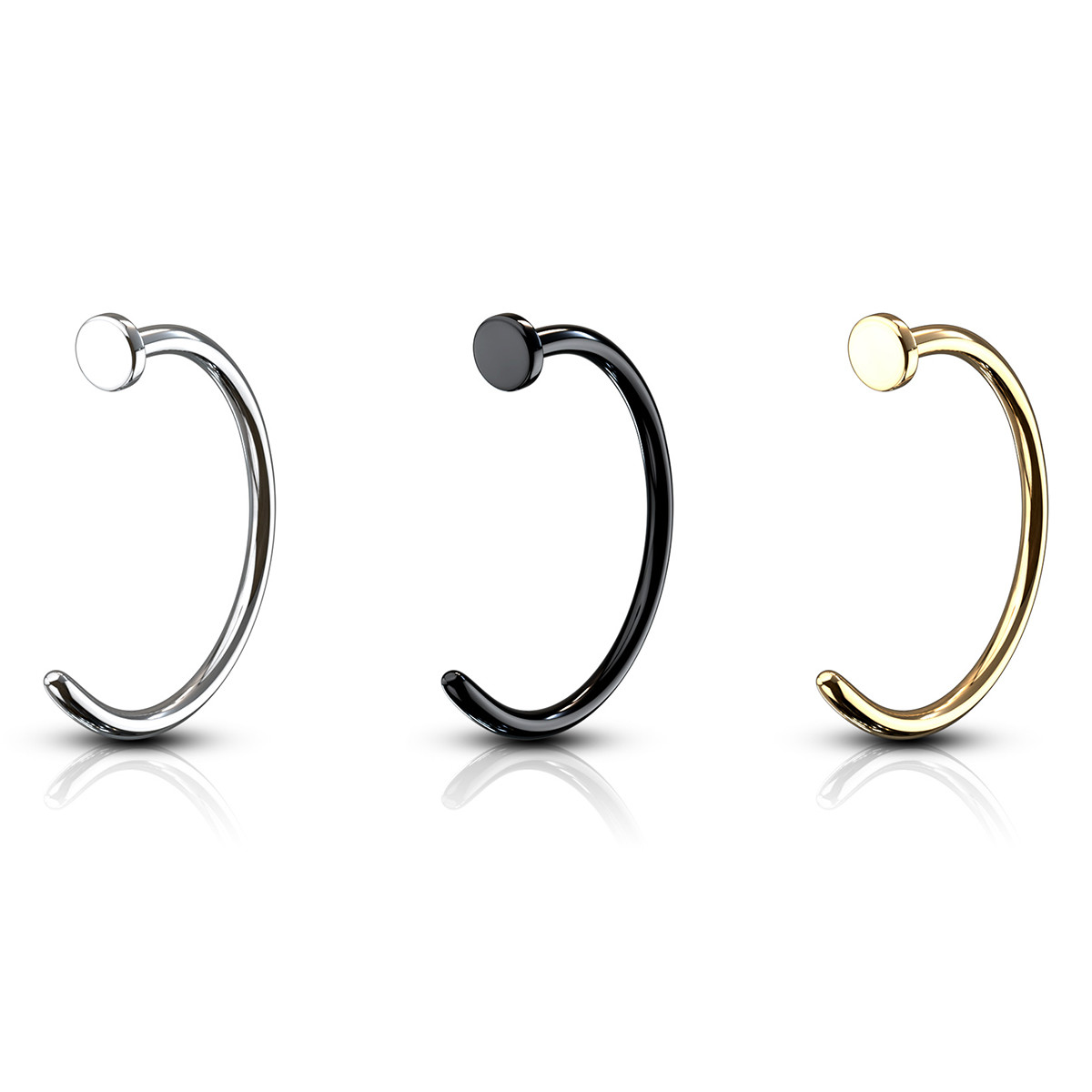 Nose Ear Ring Hoop 3 Pack Surgical Steel Black Gold Ion Plated 18 or 20 Gauge 6mm 8mm 10mm Lengths