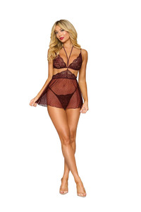 Bralette, Babydoll Skirt, and G-String Dmnd - One Size - Cherry Lacquer M919-DG-13693BGOS