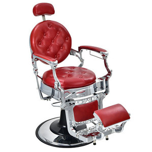 Vintage Barber Chair with Adjustable Height and Headrest-Red - Color: Red D681-JB10002RE+ Vintage Barber Chair with Adjustable Height and Headrest-Red - Color: Red D681-JB10002RE+