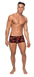 Kiss Me - Mini Short - Small - Sheer Lips Black M919-MP-145232BKS Kiss Me - Mini Short - Small - Sheer Lips Black M919-MP-145232BKS