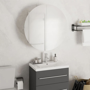  Bathroom Cabinet with Round Mirror&LED White 18.5"x18.5"x6.9 A949-345583