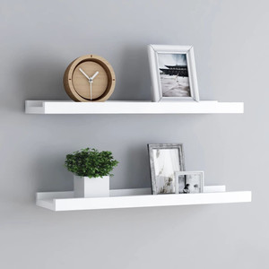  Picture Frame Ledge Shelves 2 pcs White 23.6"x3.5"x1.2" MDF A949-323929