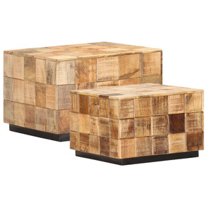  Coffee Tables 2 pcs with Block Design Rough Mango Wood A949-286435