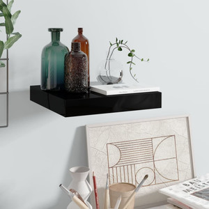  Floating Wall Shelf High Gloss Black 9.1"x9.3"x1.5" MDF A949-323760