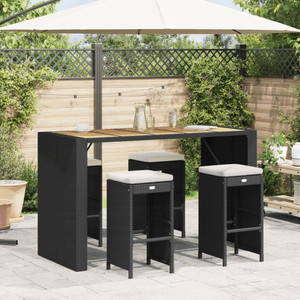  Patio Bar Stools with Cushions 4 pcs Black Poly Rattan A949-368689