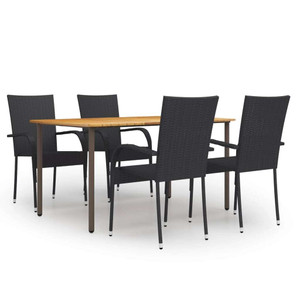  5 Piece Patio Dining Set Poly Rattan Black A949-3072492