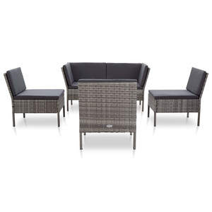  6 Piece Patio Lounge Set with Cushions Poly Rattan Gray A949-48950