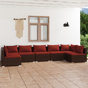  7 Piece Patio Lounge Set with Cushions Poly Rattan Brown A949-3101891