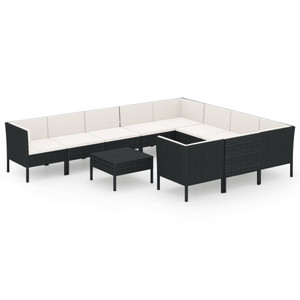  11 Piece Patio Lounge Set with Cushions Poly Rattan Black A949-3094492