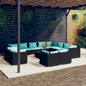  13 Piece Patio Lounge Set with Cushions Black Poly Rattan A949-3102897